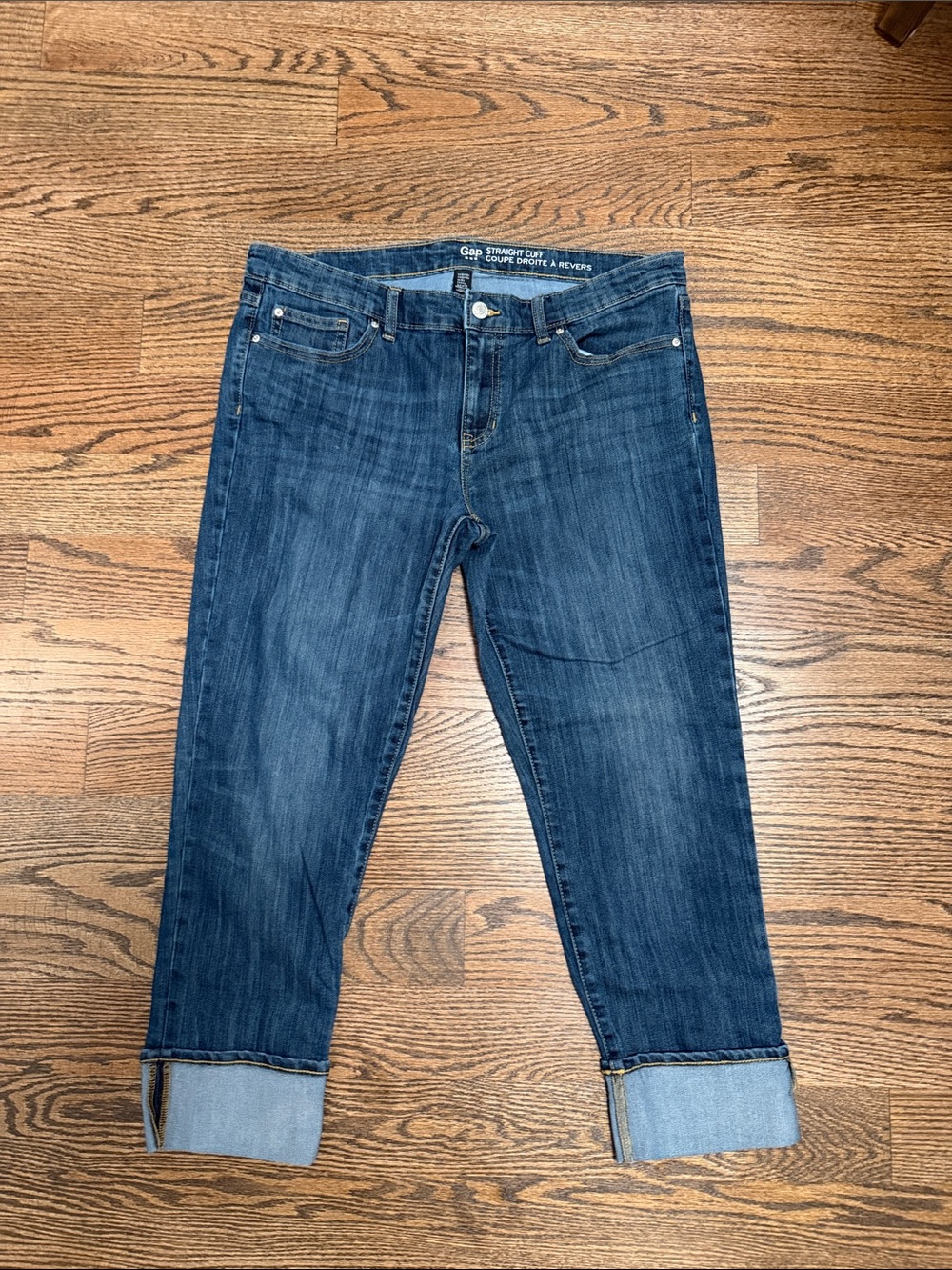 GAP Medium Blue Straight Crop Jeans with Cuffed Hem
